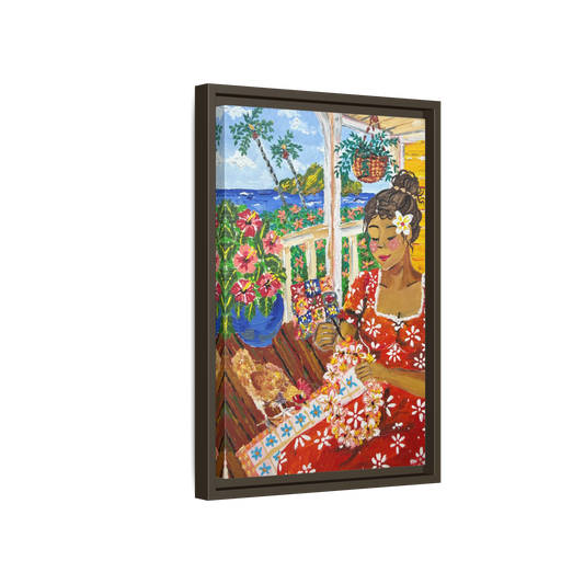 The Lei Maker - Framed Canvas Print
