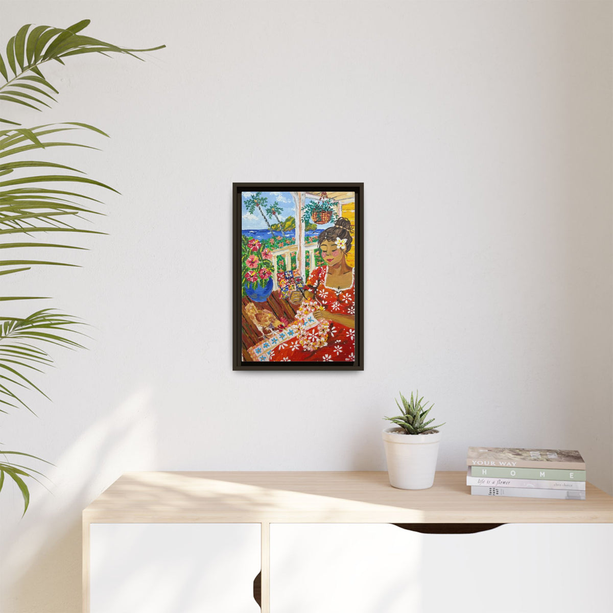 The Lei Maker - Framed Canvas Print