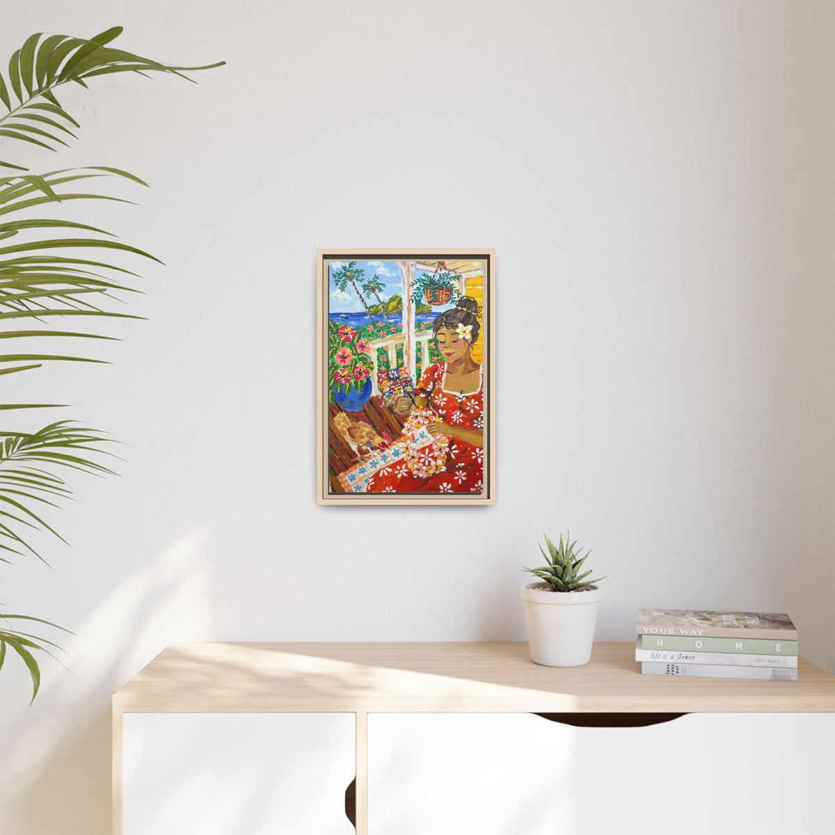The Lei Maker - Framed Canvas Print