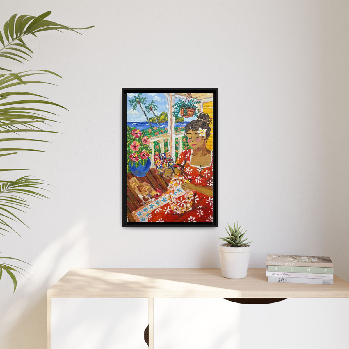 The Lei Maker - Framed Canvas Print