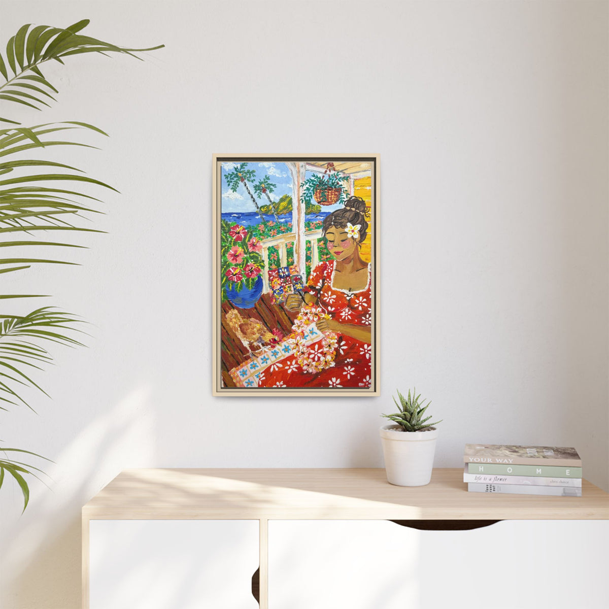 The Lei Maker - Framed Canvas Print