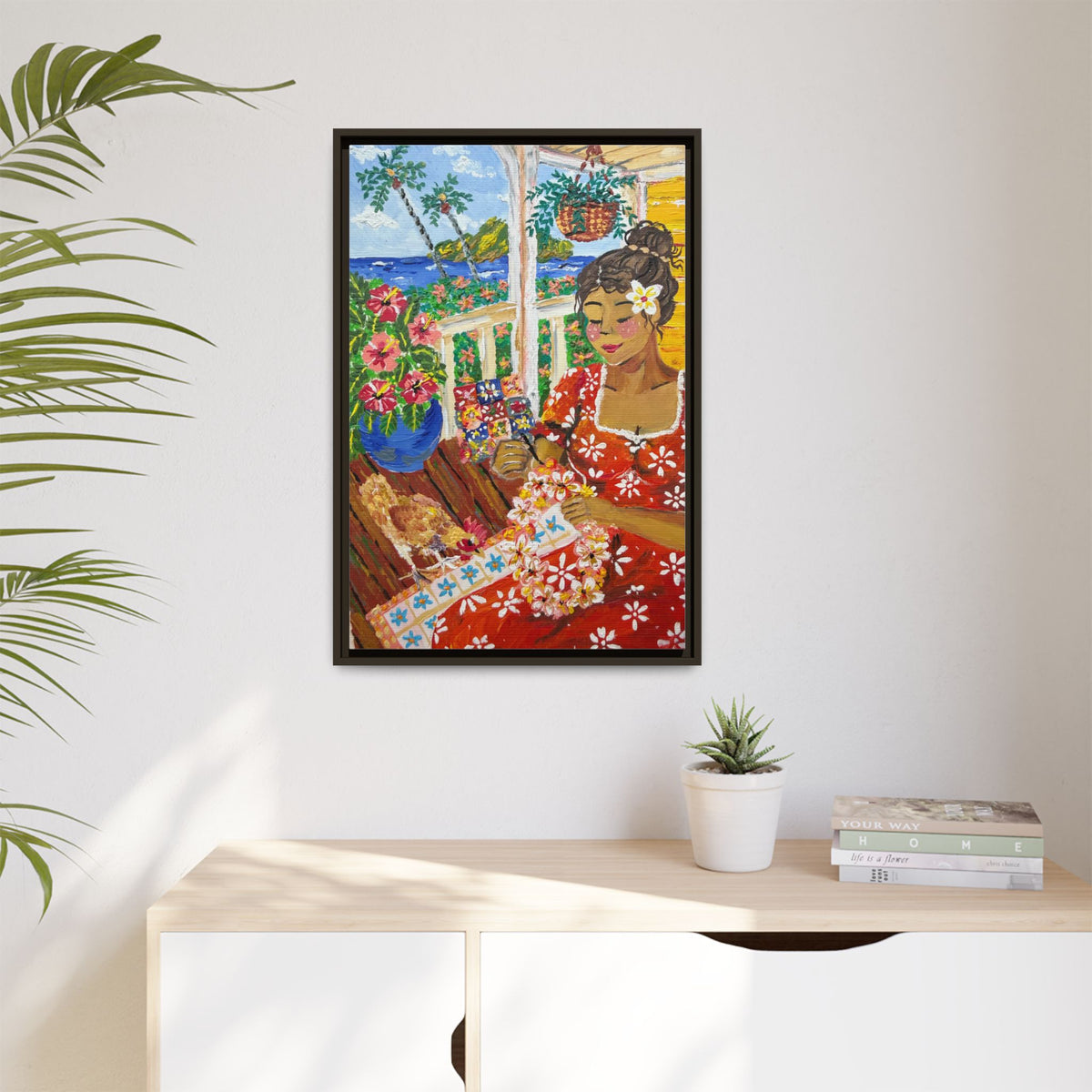 The Lei Maker - Framed Canvas Print