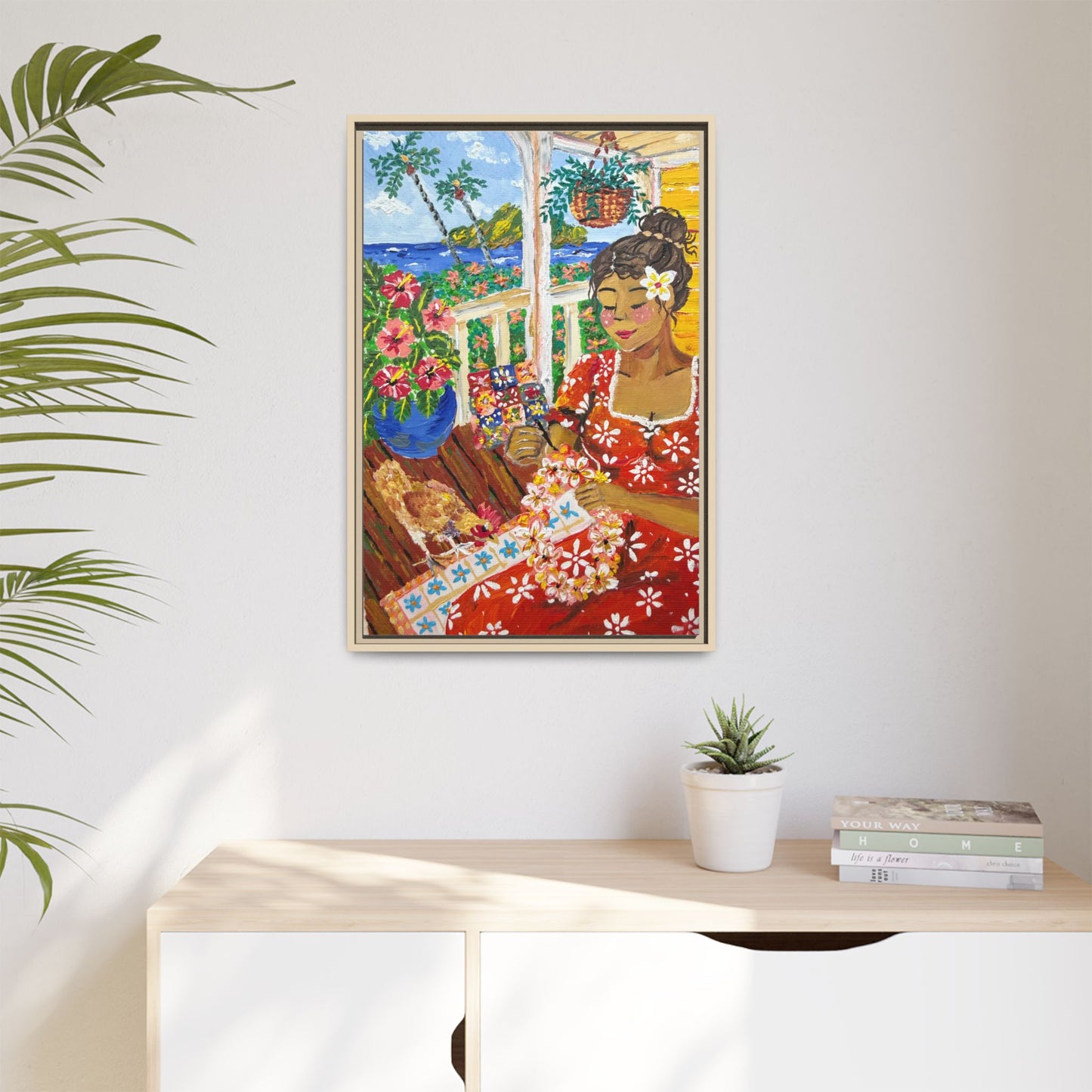 The Lei Maker - Framed Canvas Print