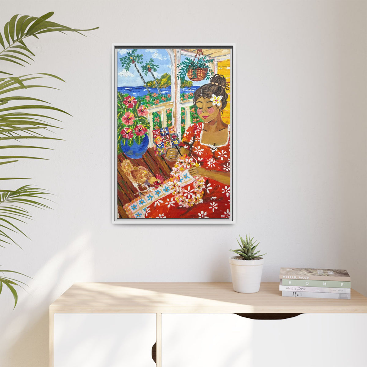 The Lei Maker - Framed Canvas Print