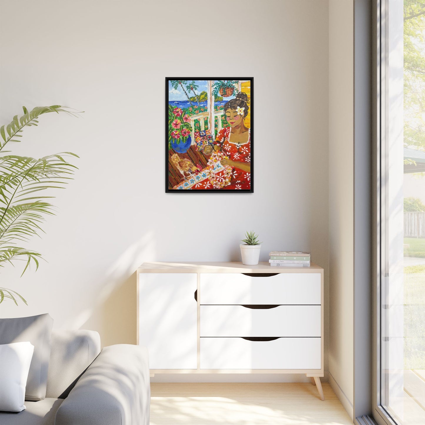 The Lei Maker - Framed Canvas Print