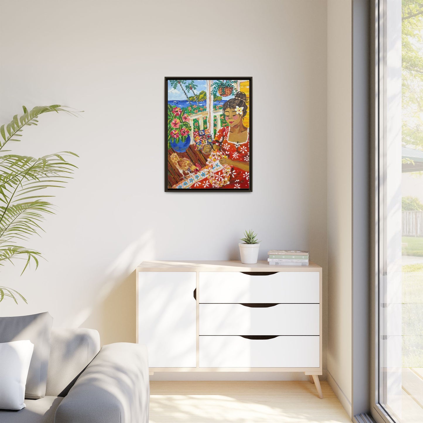 The Lei Maker - Framed Canvas Print