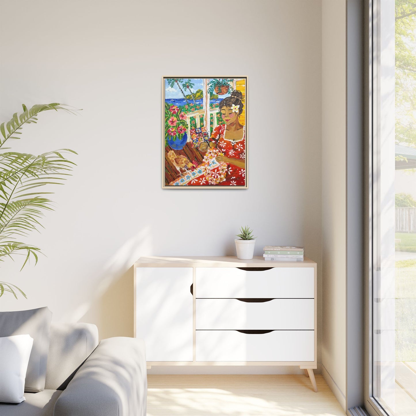 The Lei Maker - Framed Canvas Print