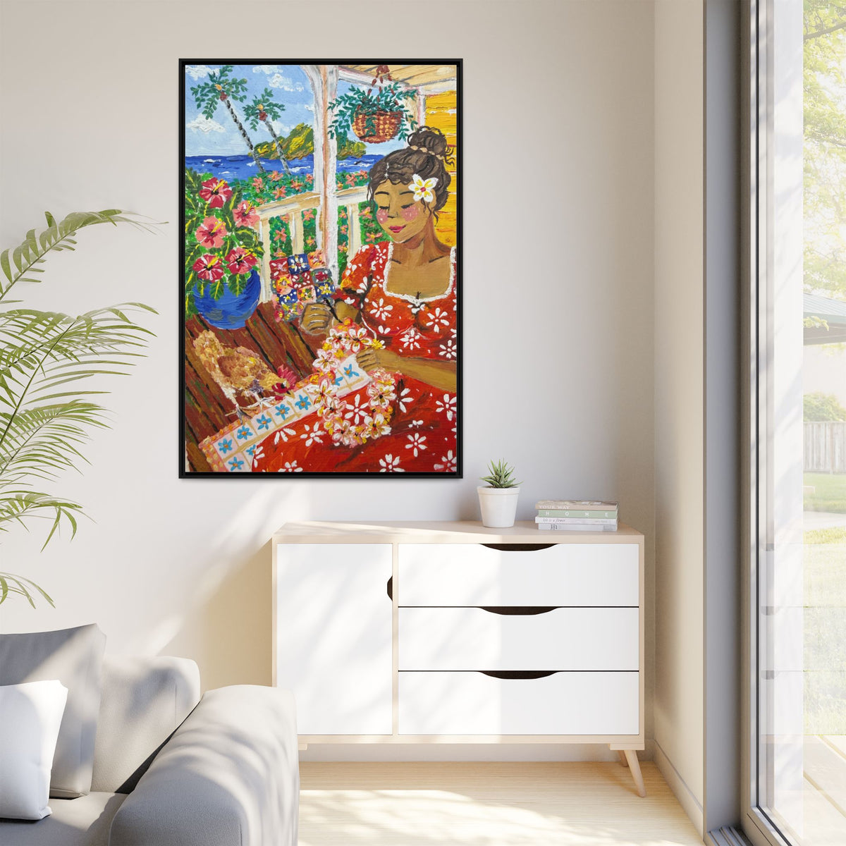 The Lei Maker - Framed Canvas Print