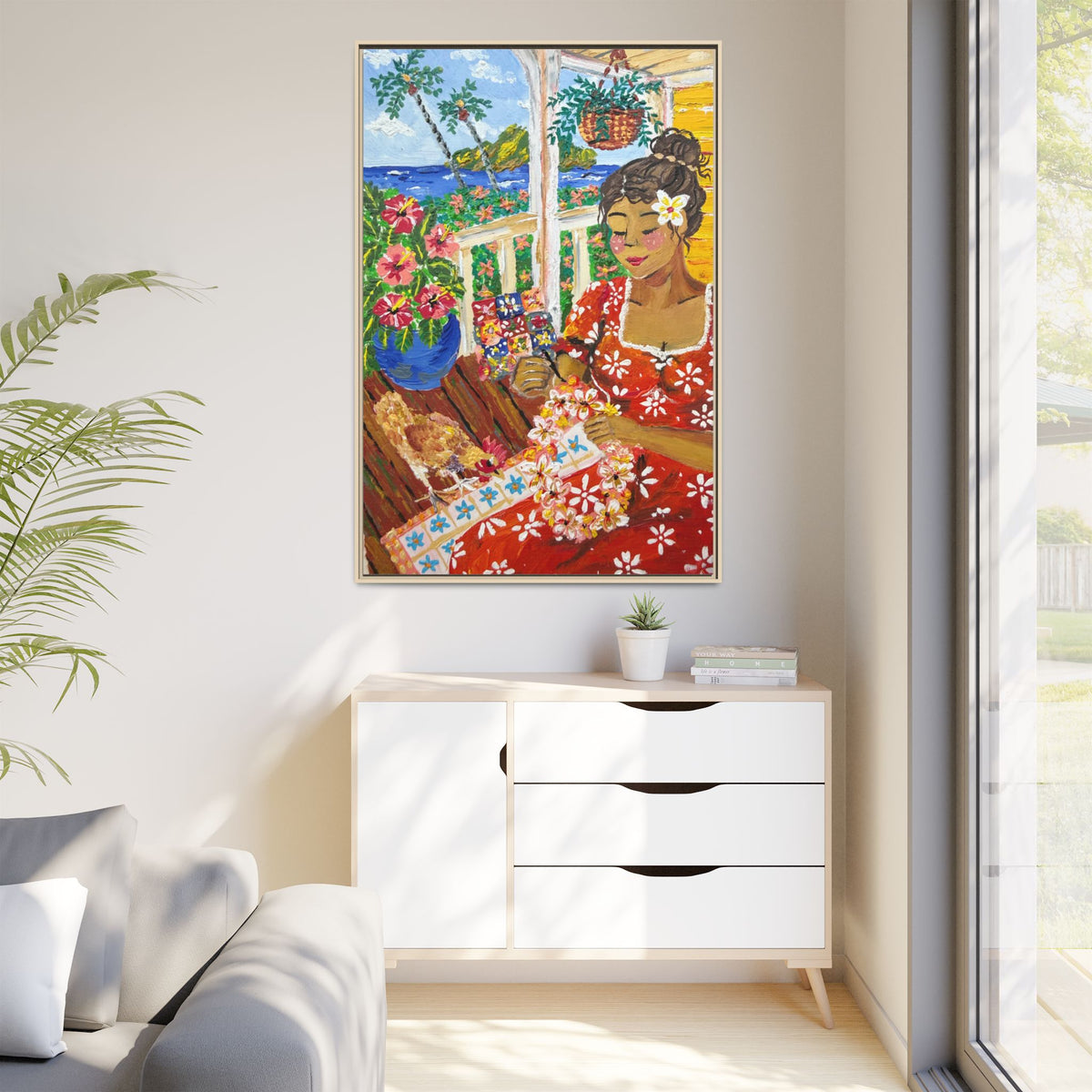 The Lei Maker - Framed Canvas Print