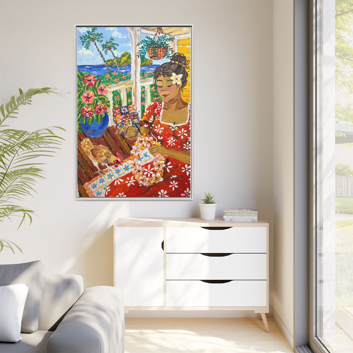 The Lei Maker - Framed Canvas Print