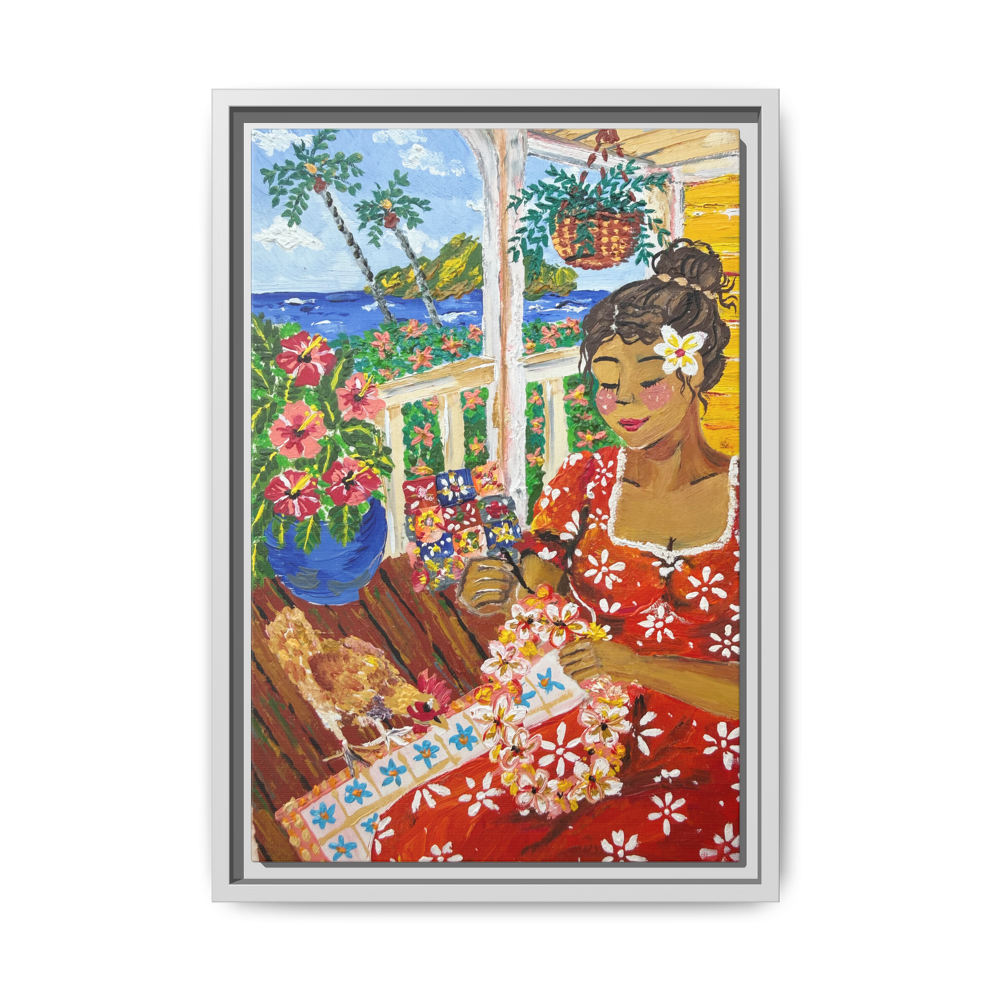 The Lei Maker - Framed Canvas Print