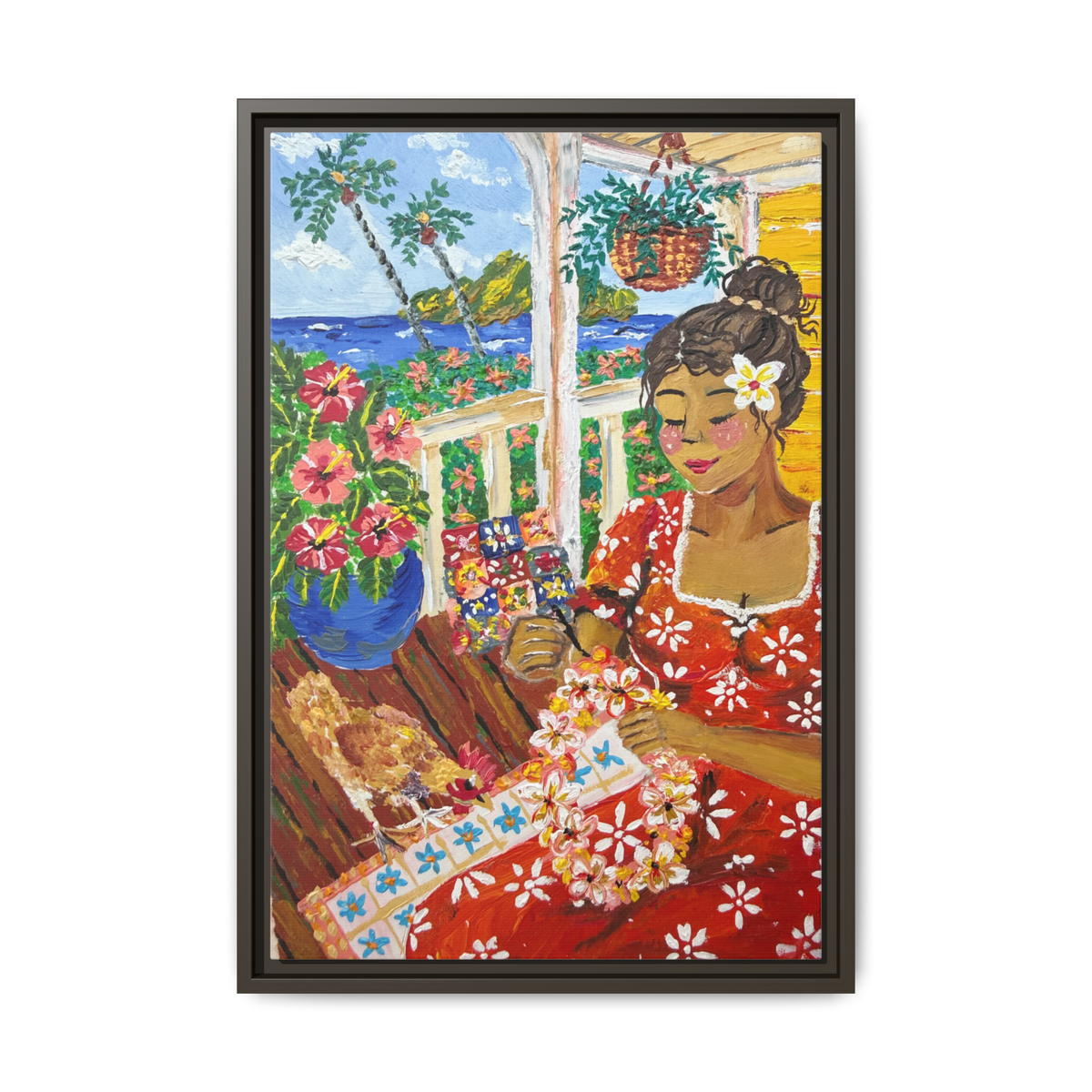 The Lei Maker - Framed Canvas Print