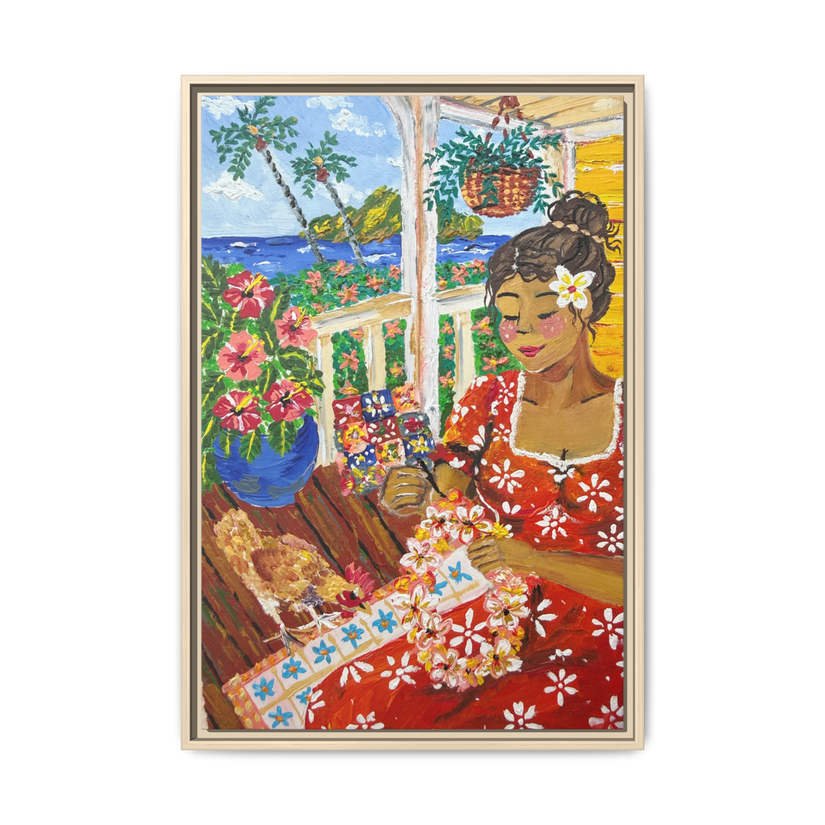 The Lei Maker - Framed Canvas Print
