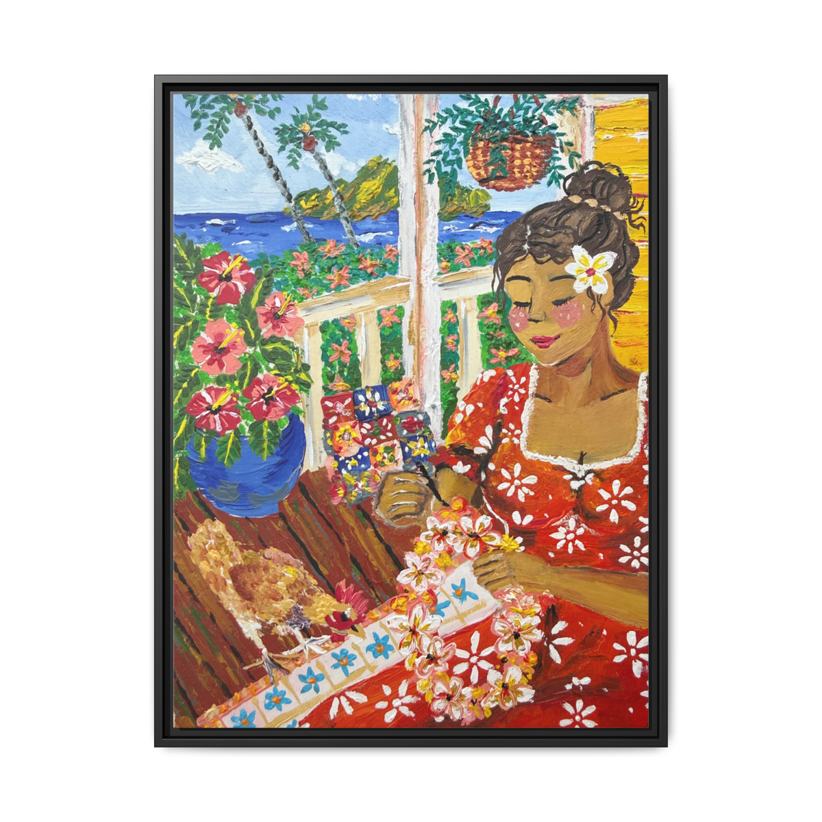 The Lei Maker - Framed Canvas Print