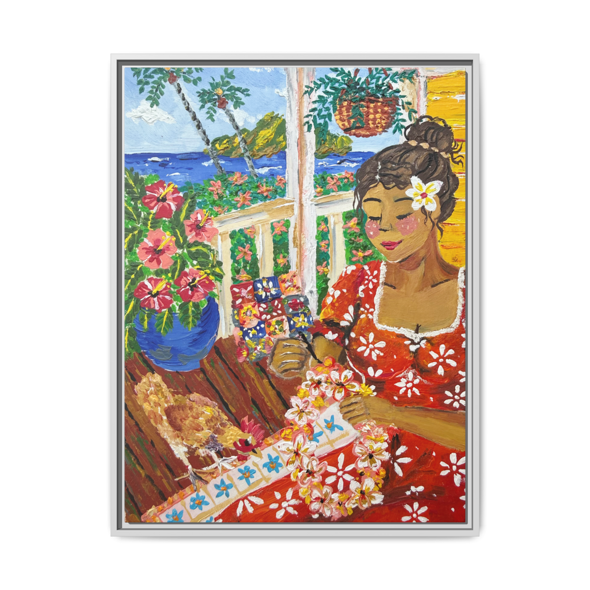 The Lei Maker - Framed Canvas Print