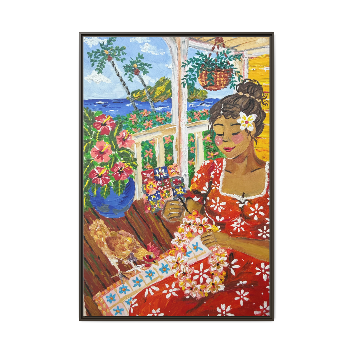 The Lei Maker - Framed Canvas Print