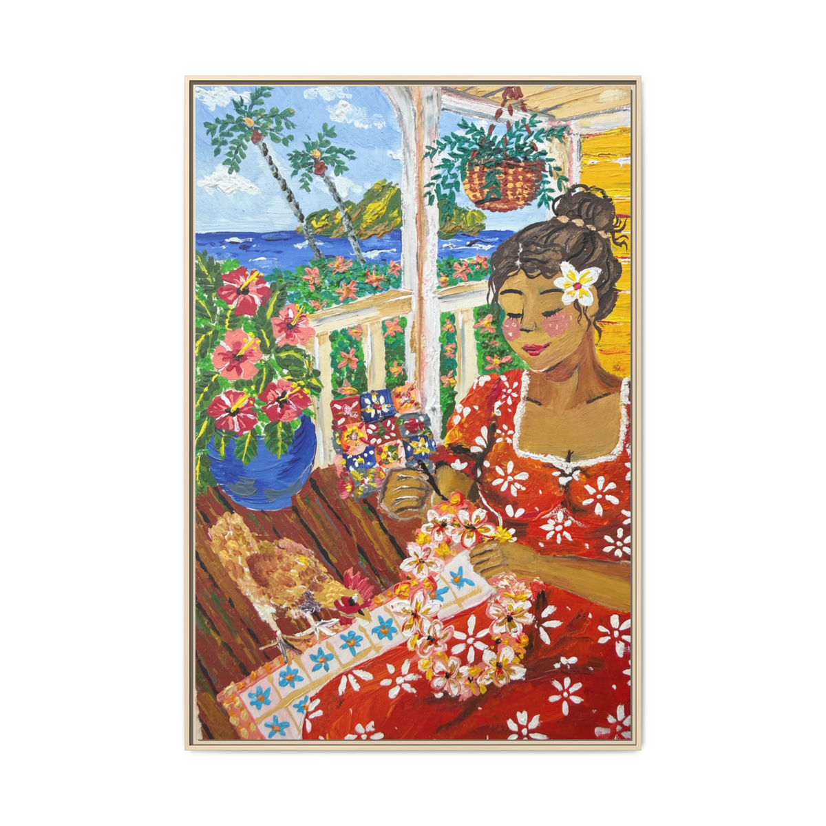 The Lei Maker - Framed Canvas Print