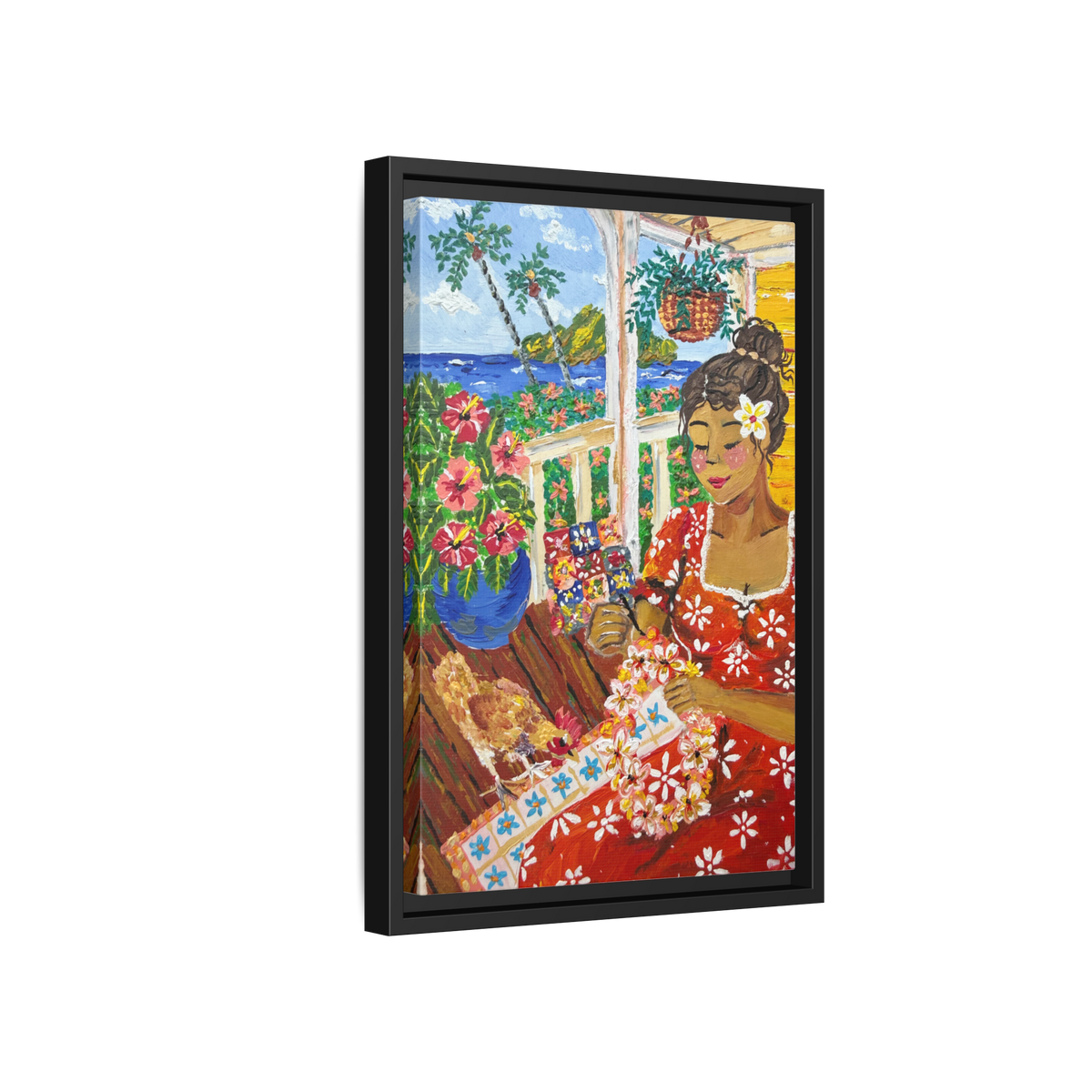 The Lei Maker - Framed Canvas Print