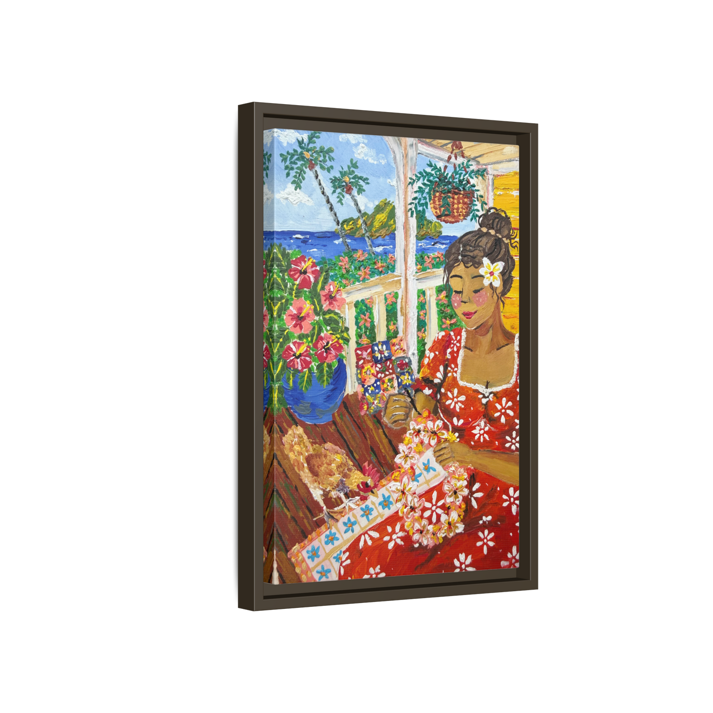 The Lei Maker - Framed Canvas Print