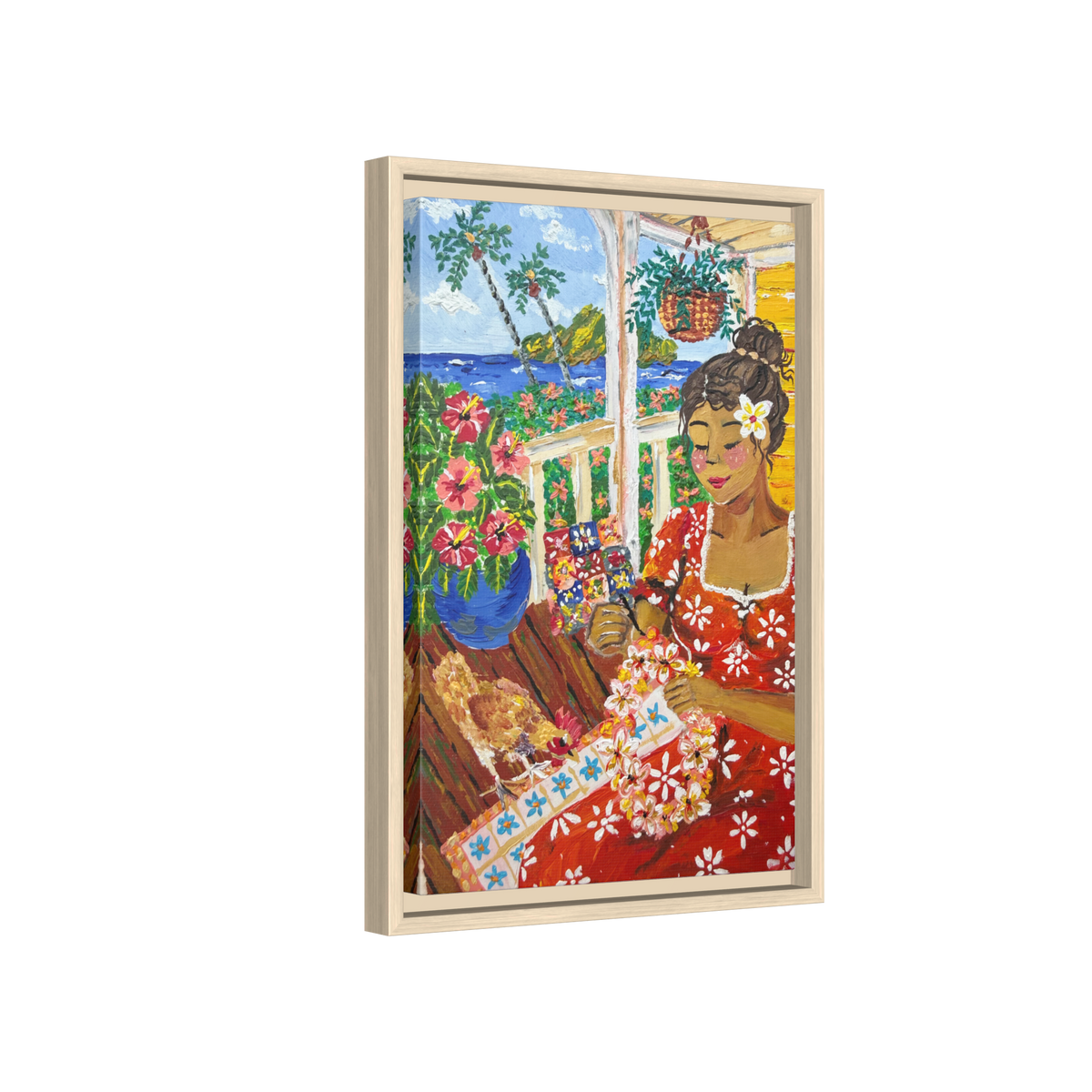 The Lei Maker - Framed Canvas Print