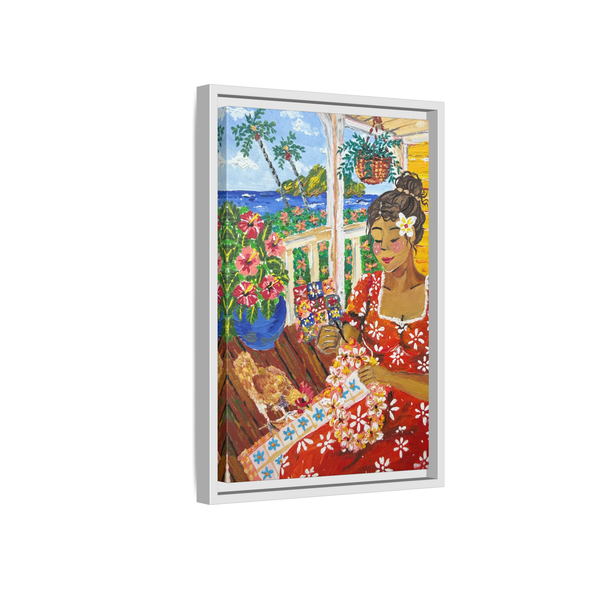 The Lei Maker - Framed Canvas Print