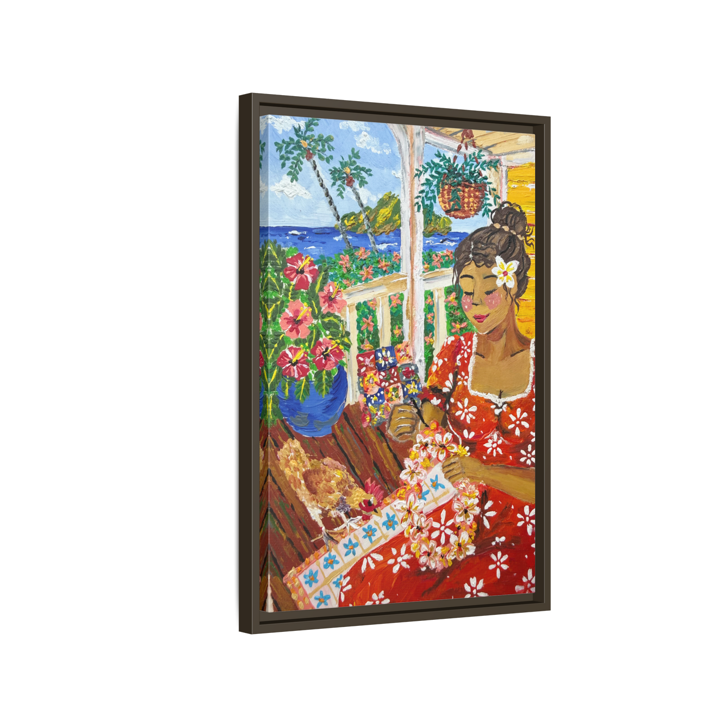 The Lei Maker - Framed Canvas Print