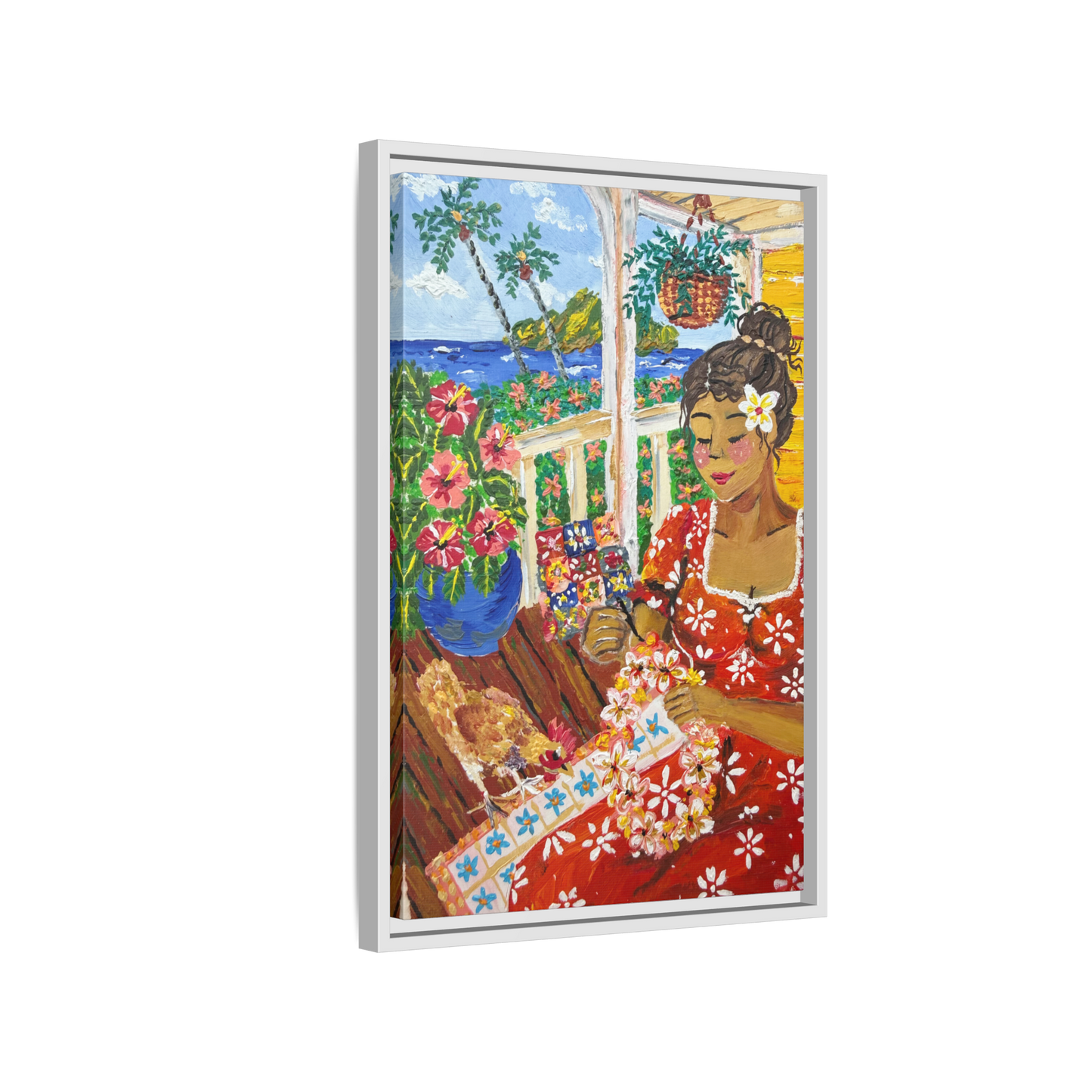 The Lei Maker - Framed Canvas Print