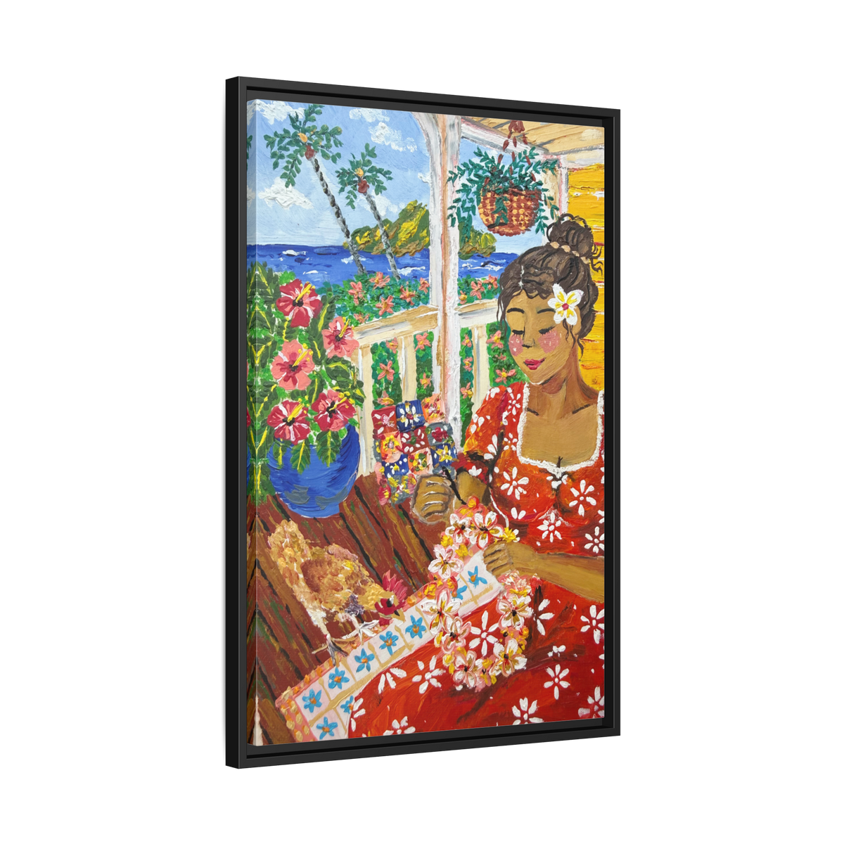 The Lei Maker - Framed Canvas Print