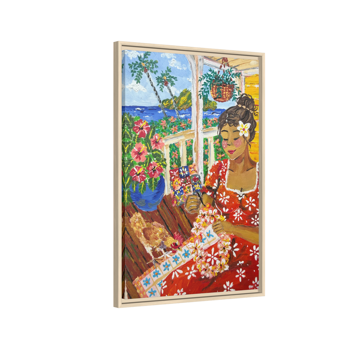 The Lei Maker - Framed Canvas Print