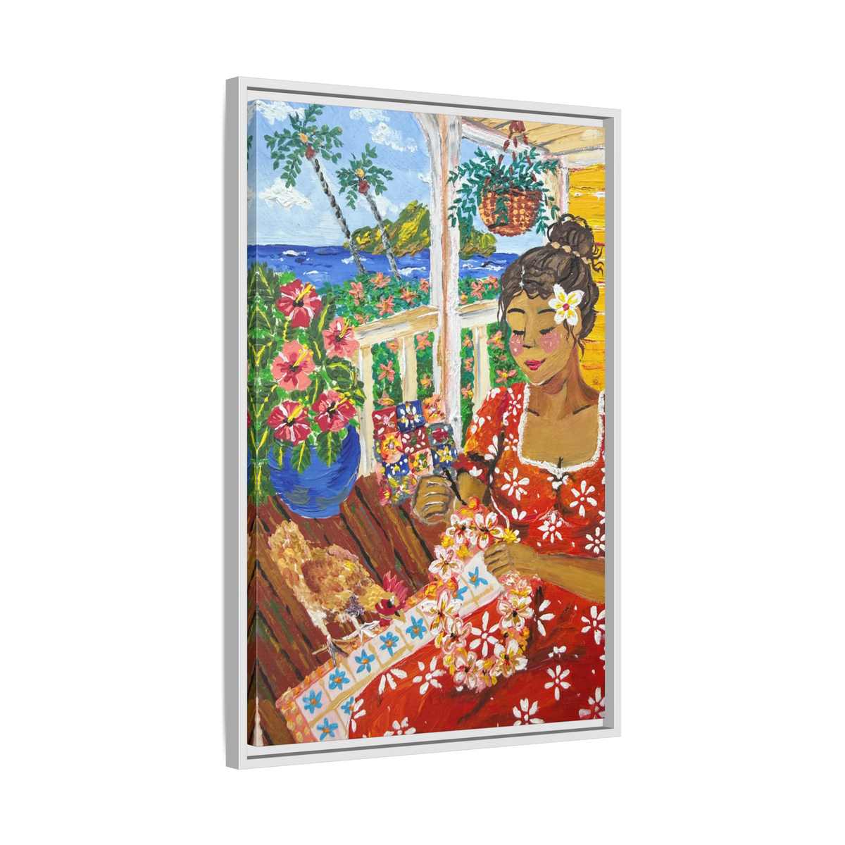 The Lei Maker - Framed Canvas Print