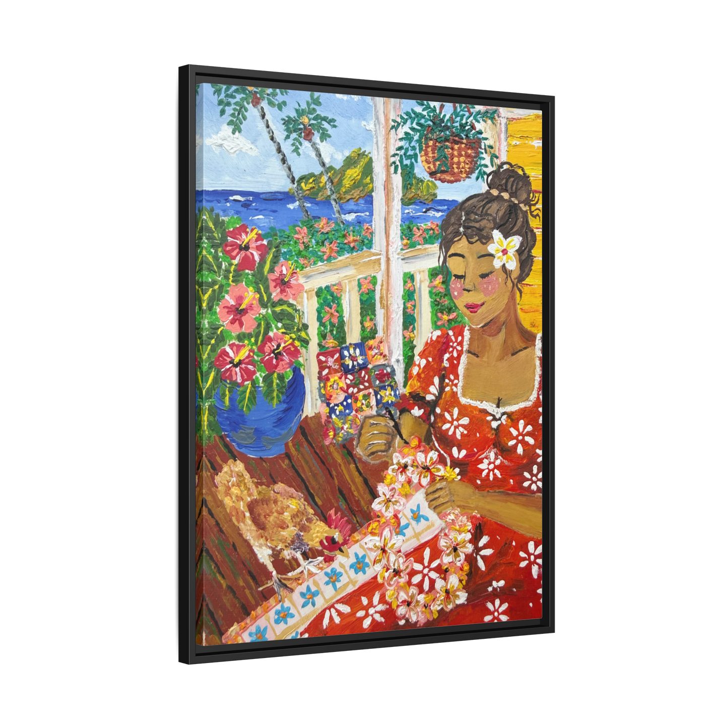 The Lei Maker - Framed Canvas Print