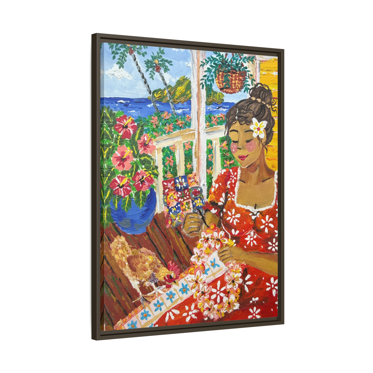 The Lei Maker - Framed Canvas Print