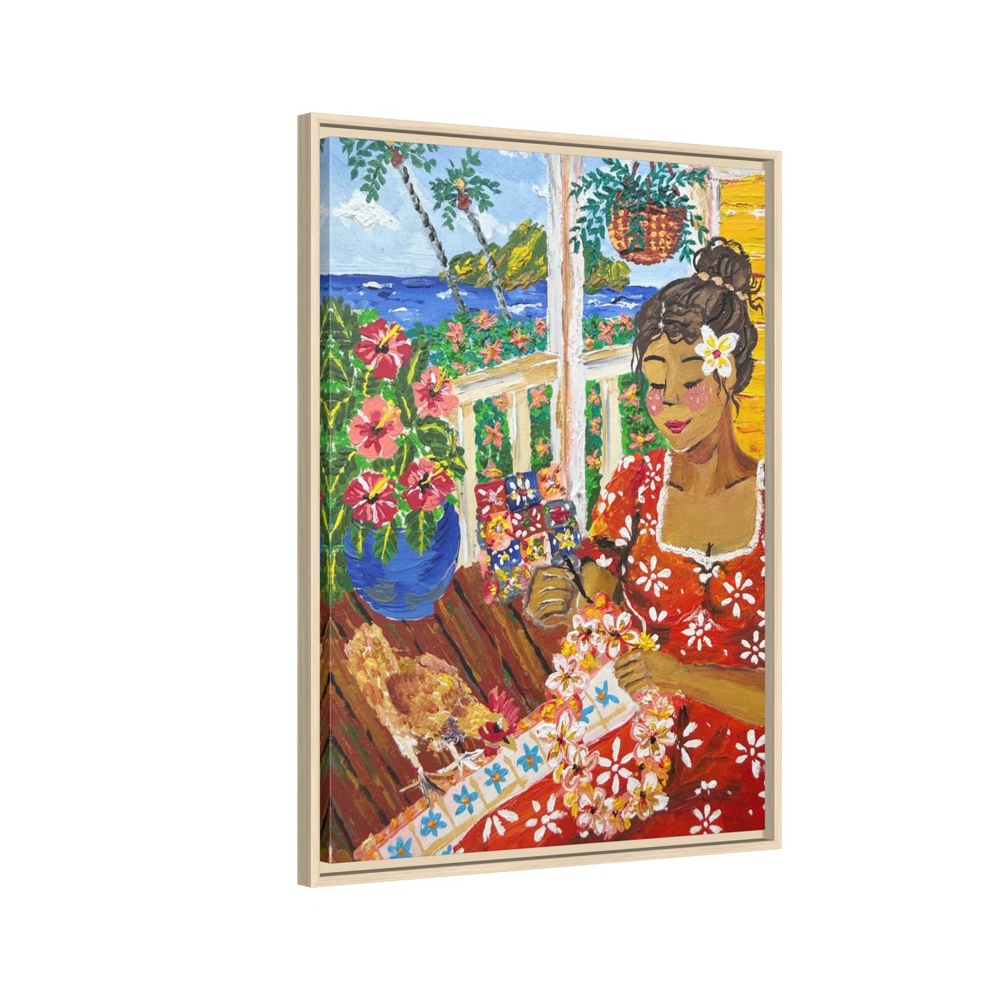 The Lei Maker - Framed Canvas Print