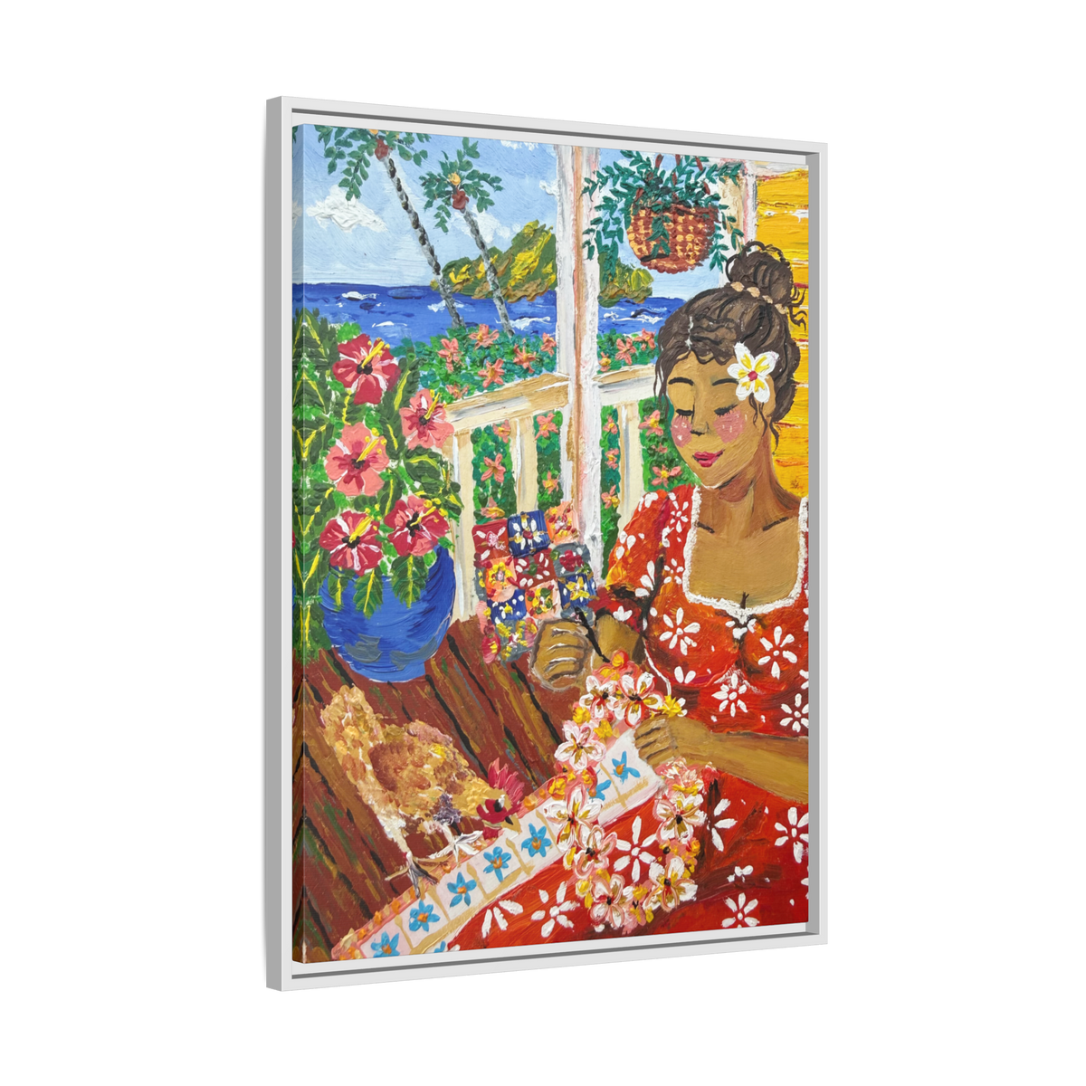 The Lei Maker - Framed Canvas Print