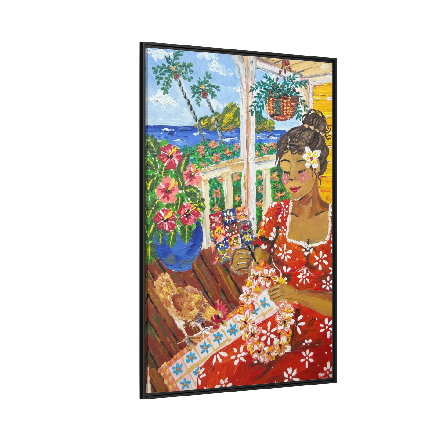 The Lei Maker - Framed Canvas Print